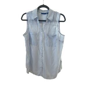 Apt. 9 Sleeveless Button Down Striped Blouse Blue White Euro Style– Size L